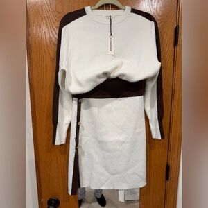 Coach Women's Cream and Brown Long Sleeve two piece set